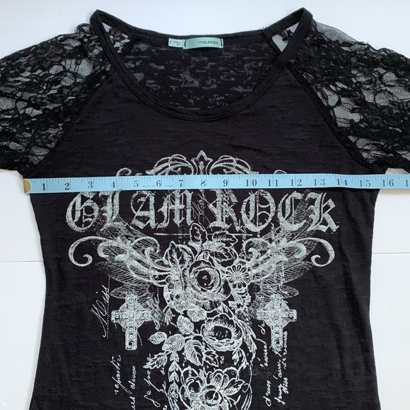 ❤️MAURICES Black 'Glam Rock' Burn Out Tee Shirt Top Size Small - Picture 5 of 11